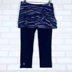 Athleta Skortee Skirt Capri Leggings Blue‎ Stripe Activewear Womens Size Small